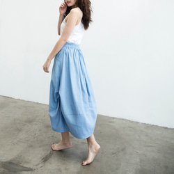 棉麻圓裙 - 靜謐藍 第4張的照片