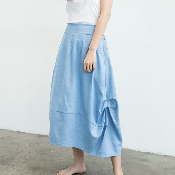 棉麻圓裙 - 靜謐藍 第5張的照片