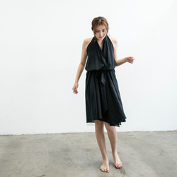 羅馬洋裝 - 黑 Back halter midi dress - Black 第1張的照片