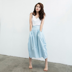 棉圓裙 - 藍白條 (春夏) - 長裙 第4張的照片