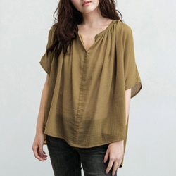 長方形細摺衫 - 卡其 Gathered draping blouse- Khaki 第1張的照片