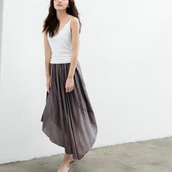 法式拼片裙 - 墨灰 Lined asymmetric midi skirt - Charcoal gray 第1張的照片
