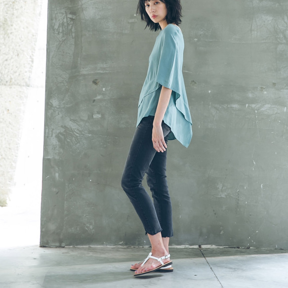 斗篷 - 粉綠 Cape-effect drape top - Pastel green 第4張的照片