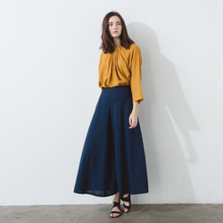 手工棉麻寬擺褲裙 - 深藍 Classic wide leg culotte trousers - Navy 第1張的照片