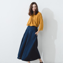 手工棉麻寬擺褲裙 - 深藍 Classic wide leg culotte trousers - Navy 第2張的照片