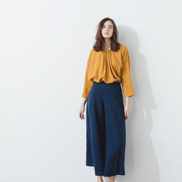 手工棉麻寬擺褲裙 - 深藍 Classic wide leg culotte trousers - Navy 第3張的照片