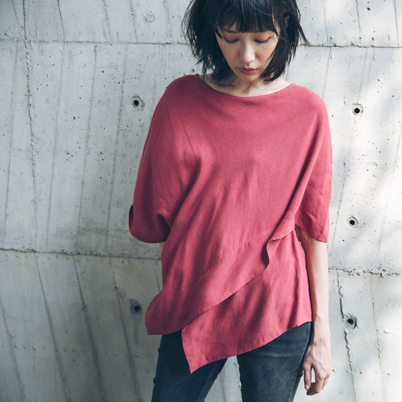 斗篷 - 磚紅 Cape-effect drape top - Brick red 第2張的照片