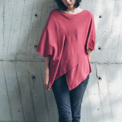 斗篷 - 磚紅 Cape-effect drape top - Brick red 第4張的照片