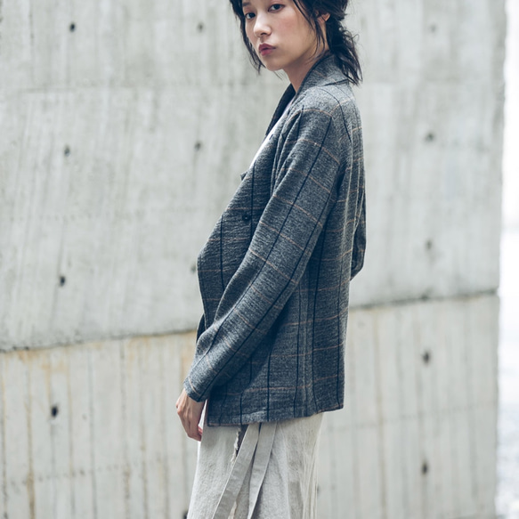 軍式短版外套 - 格紋 Military inspired jacket - Gray plaid 第3張的照片