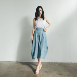 棉麻圓裙 - 單寧 Side ruched midi skirt - Demin 第1張的照片