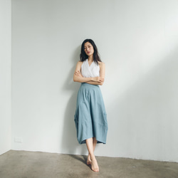 棉麻圓裙 - 單寧 Side ruched midi skirt - Demin 第2張的照片