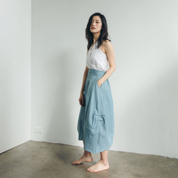 棉麻圓裙 - 單寧 Side ruched midi skirt - Demin 第3張的照片