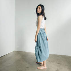 棉麻圓裙 - 單寧 Side ruched midi skirt - Demin 第5張的照片