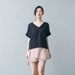 V領寬袖上衣 - 黑 V neck drop shoulder top - Black 第3張的照片