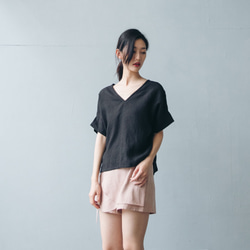 V領寬袖上衣 - 黑 V neck drop shoulder top - Black 第4張的照片