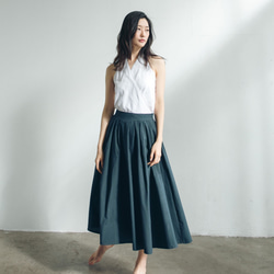 壓褶大圓裙 - 藍綠 Pleated midi skirt - Teal 第2張的照片