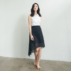 法式拼片裙 - 點點 Lined asymmetric midi skirt - Dots 第2張的照片