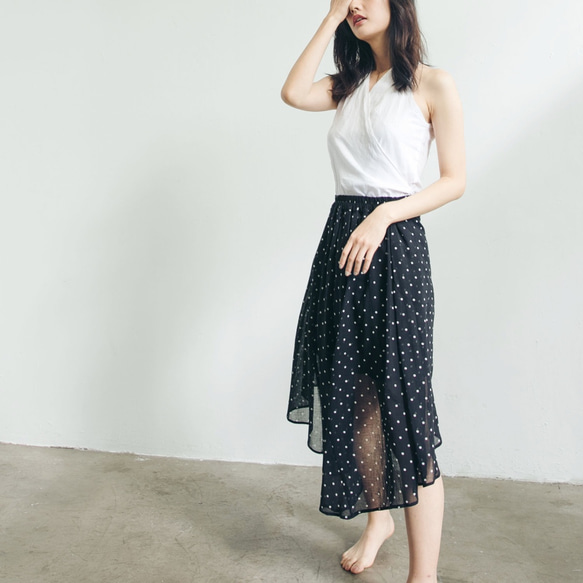 法式拼片裙 - 點點 Lined asymmetric midi skirt - Dots 第3張的照片