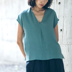 V領落肩上衣 - 粉綠 V neck top with inverted pleat -Pastel green 第1張的照片