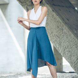 波浪邊中長裙 - 霧藍 Draped asymmetric midi skirt - Cerulean 第2張的照片