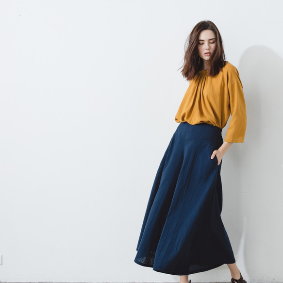 多穿法肩抽繩上衣 - 芥黃 Multiwear top with drawstrings - Mustard 第3張的照片