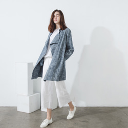 浪花領長版外套 - 藍染 Draping openfront jacket - Light blue 第4張的照片