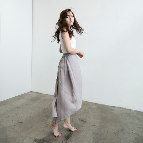 法式拼片裙 - 紫丁香 Lined asymmetric midi skirt - Soft lilac 第3張的照片