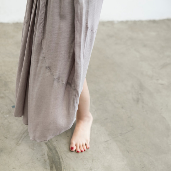 法式拼片裙 - 紫丁香 Lined asymmetric midi skirt - Soft lilac 第7張的照片
