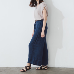 斜繫帶直筒褲 - 藍 Tie-front straight-leg pants - Navy 第2張的照片