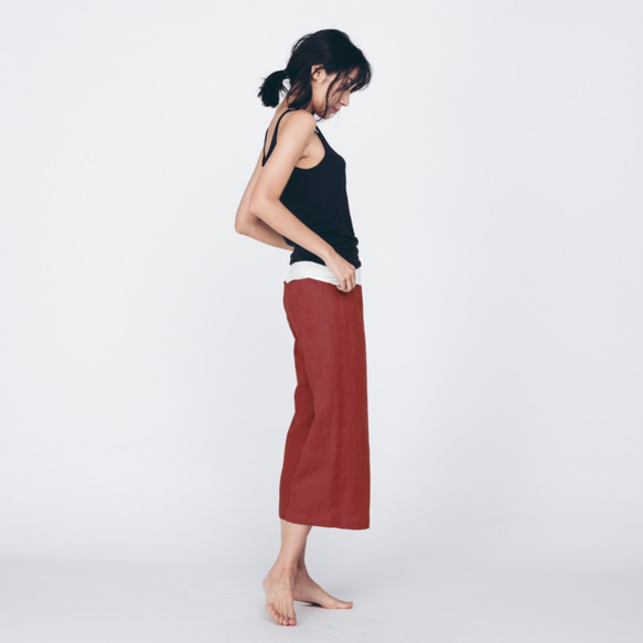 亞麻七分褲 - 磚紅 Signature cropped straight-leg pants - Brick 第1張的照片