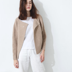 未來感針織外套 - 杏 Horizontal-ribbed wool cardigan - Beige 第6張的照片