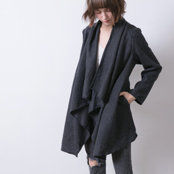 圍裹領大衣 - 條紋 Wrap-collar coat - herringbone stripes 第1張的照片