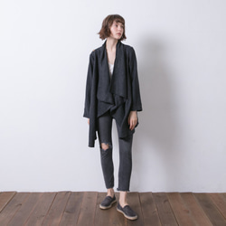 圍裹領大衣 - 條紋 Wrap-collar coat - herringbone stripes 第2張的照片