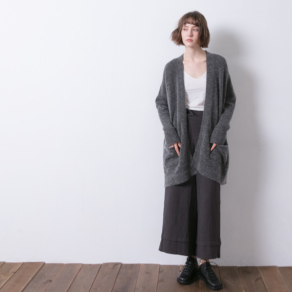 束袖長版針織外套 - 墨灰 Long open-front slouchy cardigan - charcoal 第1張的照片