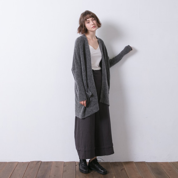 束袖長版針織外套 - 墨灰 Long open-front slouchy cardigan - charcoal 第3張的照片