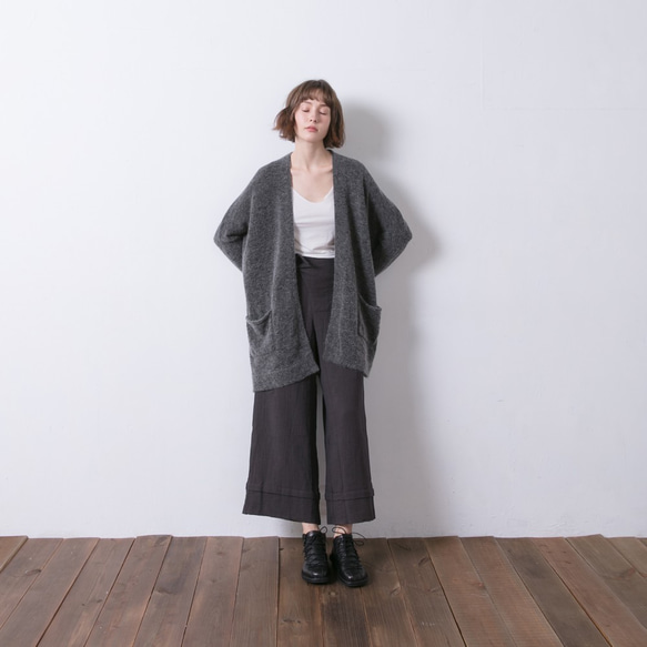 束袖長版針織外套 - 墨灰 Long open-front slouchy cardigan - charcoal 第4張的照片