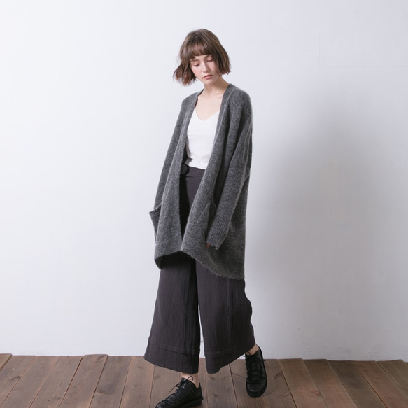 束袖長版針織外套 - 墨灰 Long open-front slouchy cardigan - charcoal 第6張的照片