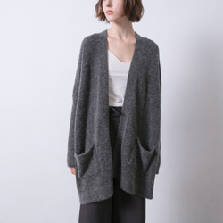 束袖長版針織外套 - 墨灰 Long open-front slouchy cardigan - charcoal 第7張的照片