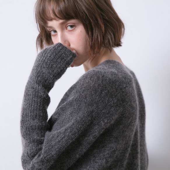 束袖長版針織外套 - 墨灰 Long open-front slouchy cardigan - charcoal 第8張的照片