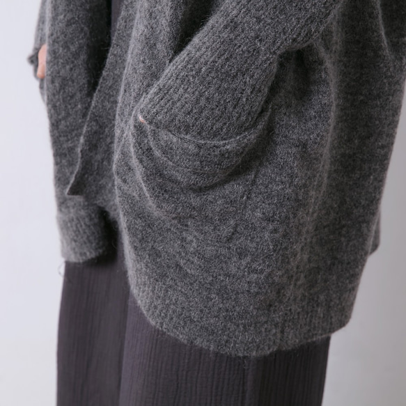 束袖長版針織外套 - 墨灰 Long open-front slouchy cardigan - charcoal 第9張的照片