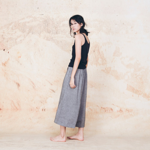 手工棉麻低襠褲裙 - 人字織紋 Handmade drop-crotch culottes - Herringbone 第3張的照片