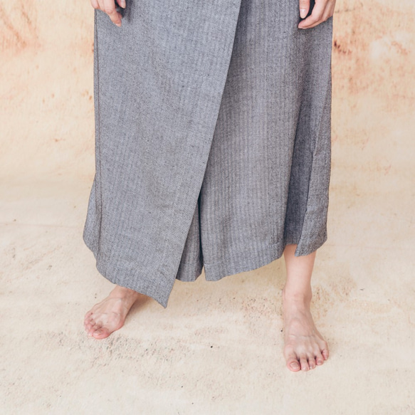 手工棉麻低襠褲裙 - 人字織紋 Handmade drop-crotch culottes - Herringbone 第5張的照片