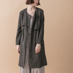 風衣式無領大衣 - 人字紋 Trenchcoat-style collarless coat - herringbone 第2張的照片