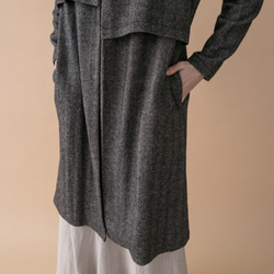 風衣式無領大衣 - 人字紋 Trenchcoat-style collarless coat - herringbone 第8張的照片