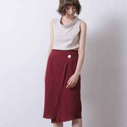 大釦修身裙 - 經典紅 Big button wrap midi pencil skirt - Crimson 第1張的照片