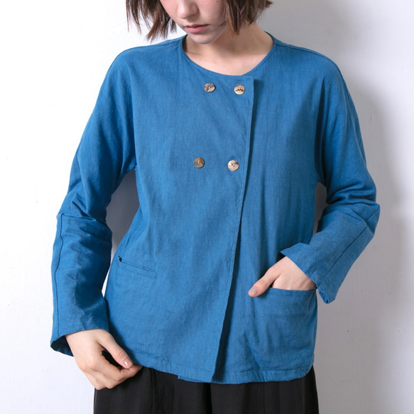 雙排釦口袋短外套 - 蔚藍 Double column button jacket - Cobalt blue 第1張的照片