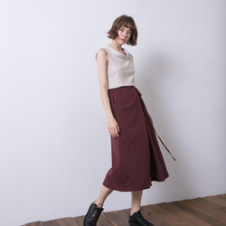 前片綁帶褲 - 酒紅 Faux-wrap wide-leg pants - Burgundy 第1張的照片