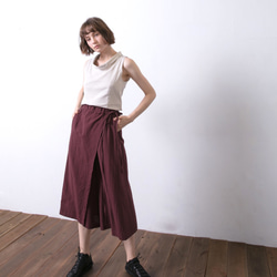 前片綁帶褲 - 酒紅 Faux-wrap wide-leg pants - Burgundy 第3張的照片