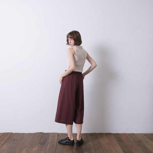 前片綁帶褲 - 酒紅 Faux-wrap wide-leg pants - Burgundy 第7張的照片