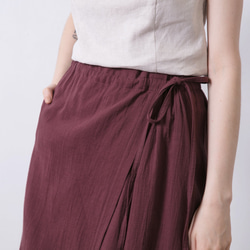 前片綁帶褲 - 酒紅 Faux-wrap wide-leg pants - Burgundy 第8張的照片